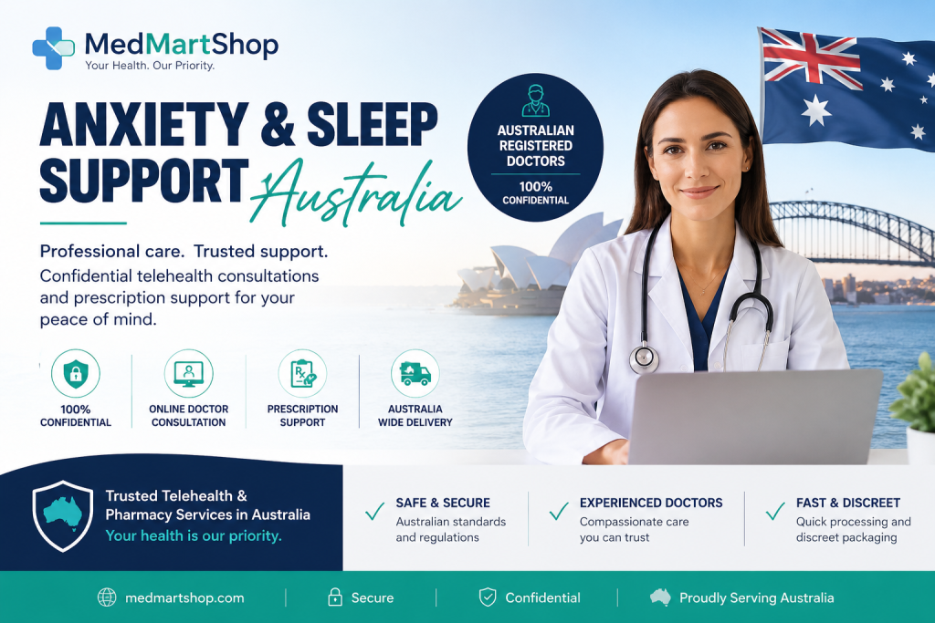 Benzodiazepines Anxiety & Sleep Support Australia - MedMartShop telehealth consultations with Australian registered doctors for anxiety, stress and sleep medication